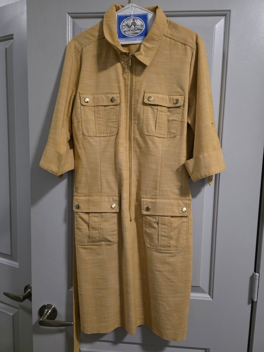 Sharagano Mustard Zip-Front Utility Midi Dress